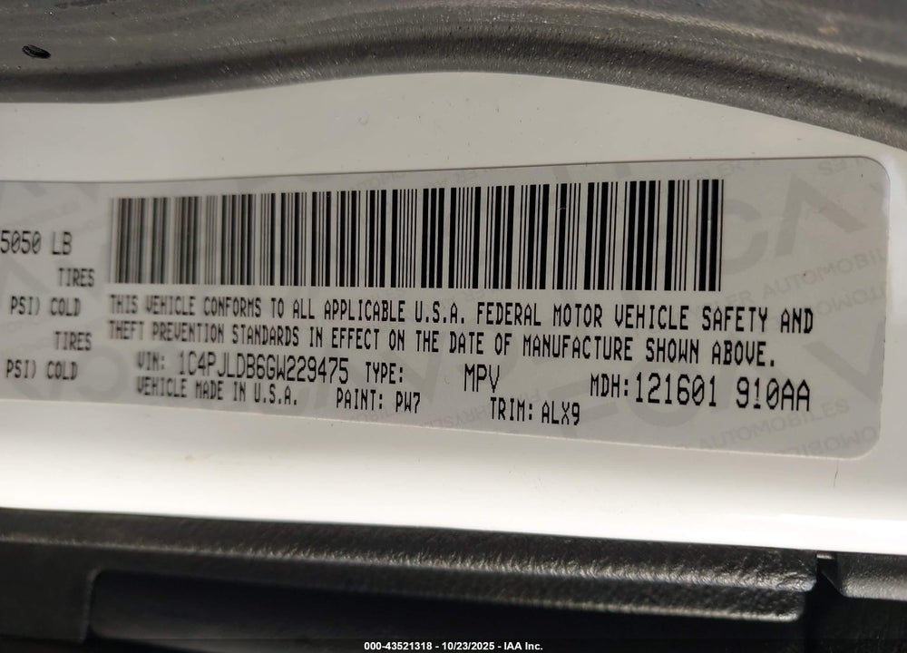 2016 JEEP CHEROKEE LIMITED VIN: 1C4PJLDB6GW229475