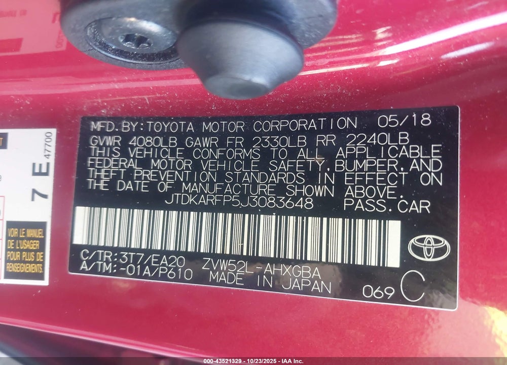2018 TOYOTA PRIUS PRIME PREMIUM VIN: JTDKARFP5J3083648