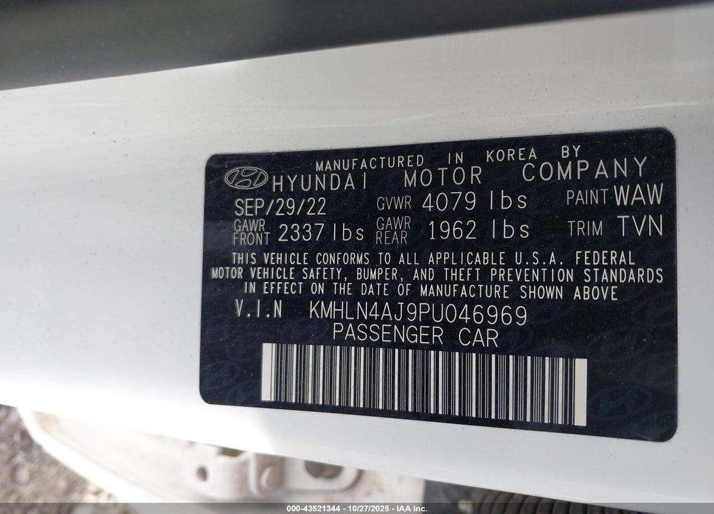 2023 HYUNDAI ELANTRA HYBRID LIMITED VIN: KMHLN4AJ9PU046969