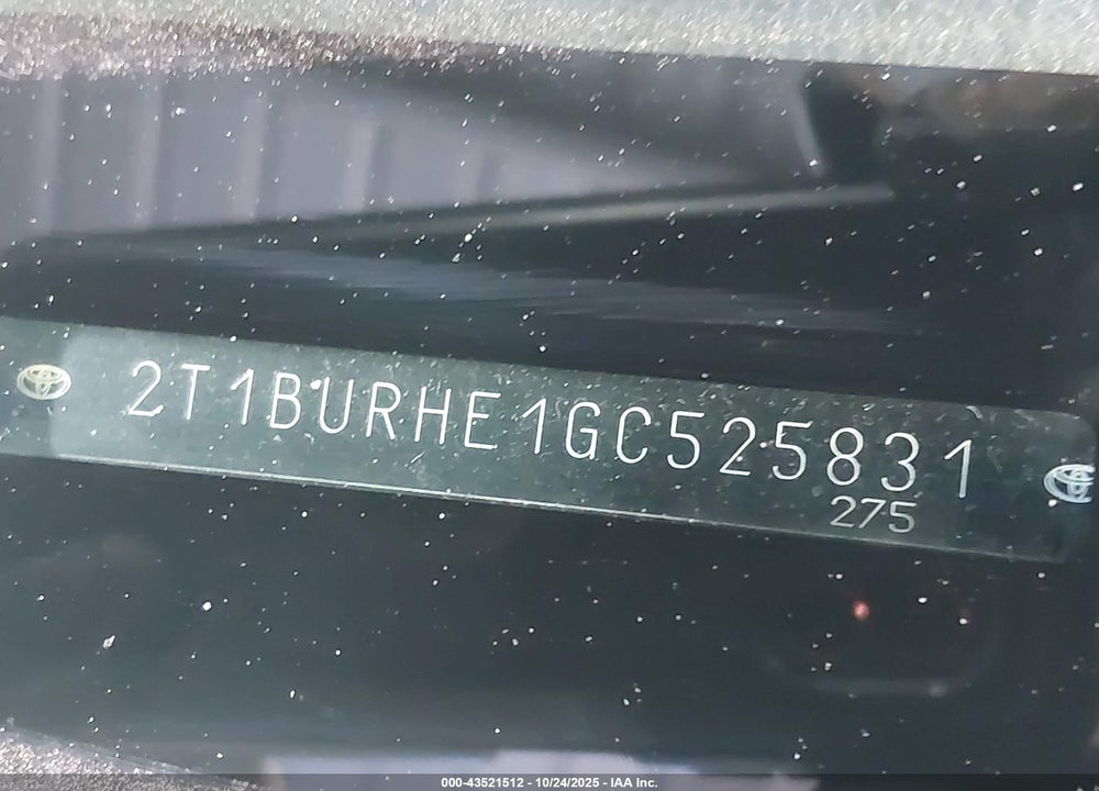 2016 TOYOTA COROLLA S PLUS VIN: 2T1BURHE1GC525831