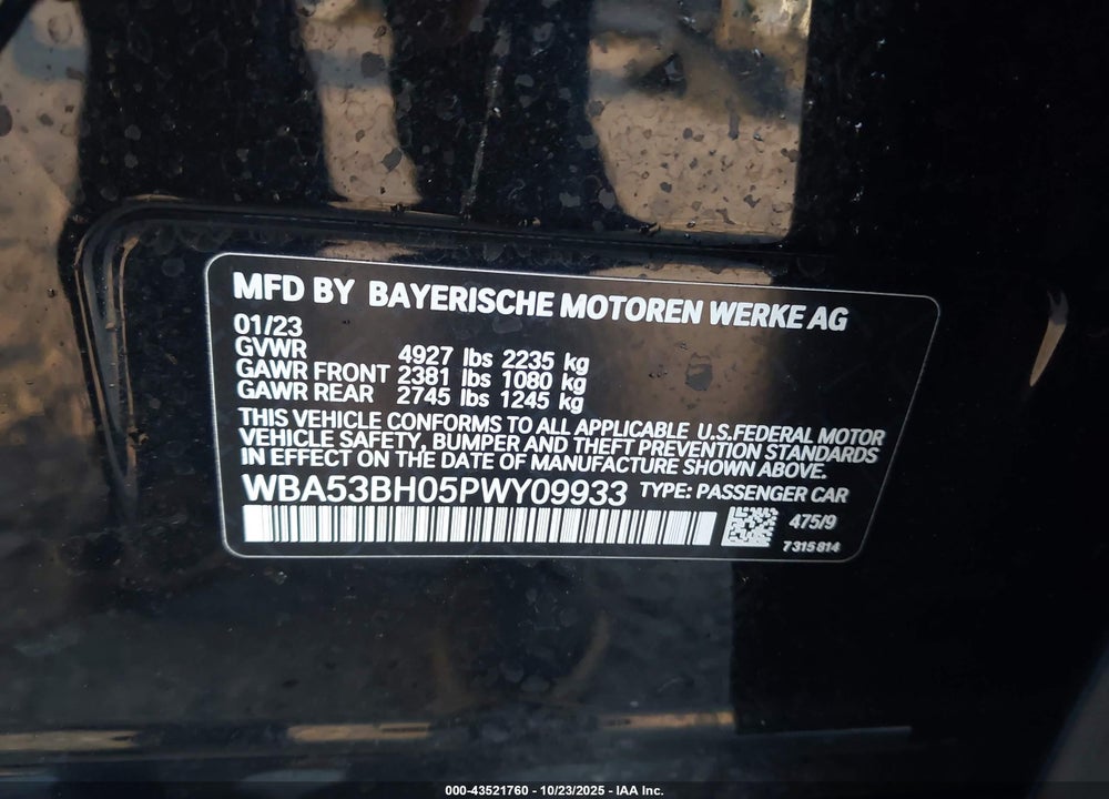 2023 BMW 5 SERIES VIN: WBA53BH05PWY09933