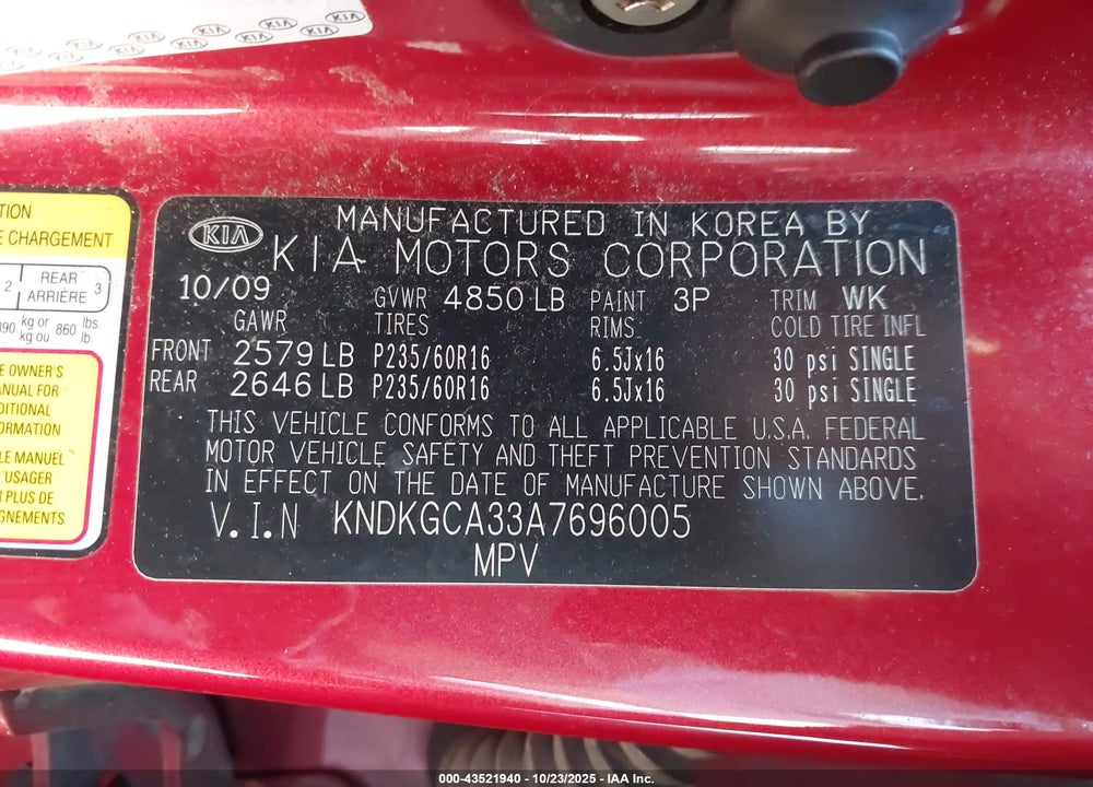 2010 KIA SPORTAGE VIN: KNDKGCA33A7696005