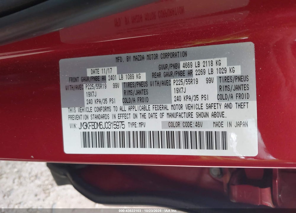 2018 MAZDA CX-5 VIN: JM3KFBDM6J0315975