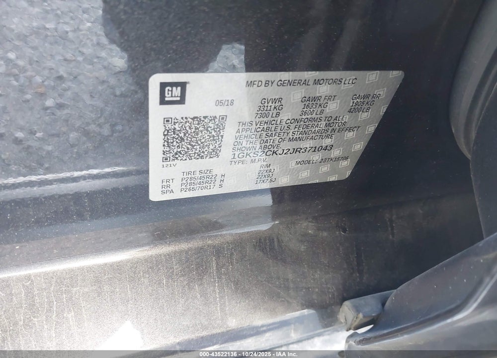 2018 GMC YUKON VIN: 1GKS2CKJ2JR371043
