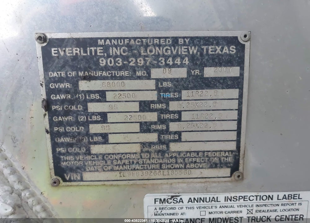 2008 EVERLITE INC UNKNOWN VIN: 1E9EB39268L185560