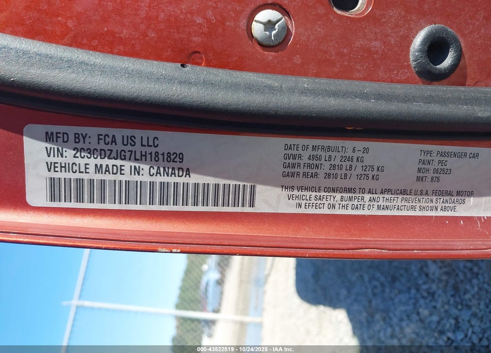 2020 DODGE CHALLENGER GT VIN: 2C3CDZJG7LH181829