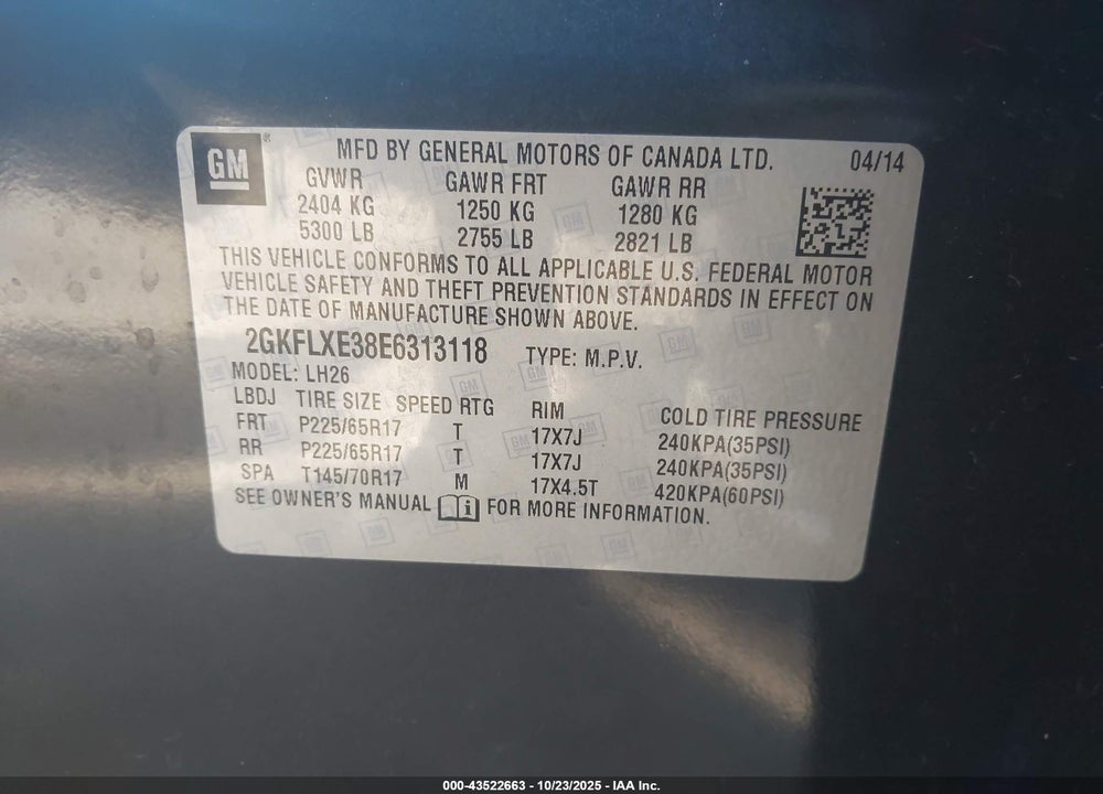 2014 GMC TERRAIN VIN: 2GKFLXE38E6313118