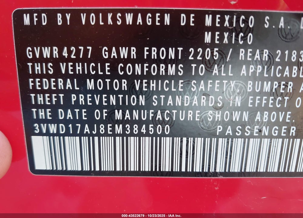 2014 VOLKSWAGEN JETTA 1.8T SE VIN: 3VWD17AJ8EM384500