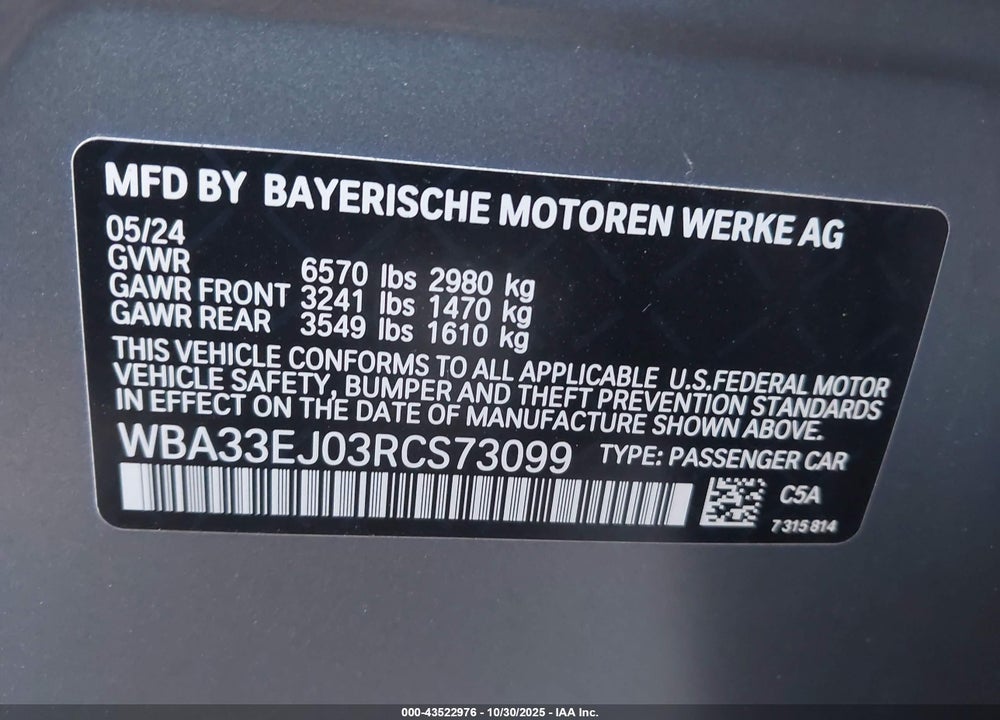2024 BMW 760 I XDRIVE VIN: WBA33EJ03RCS73099