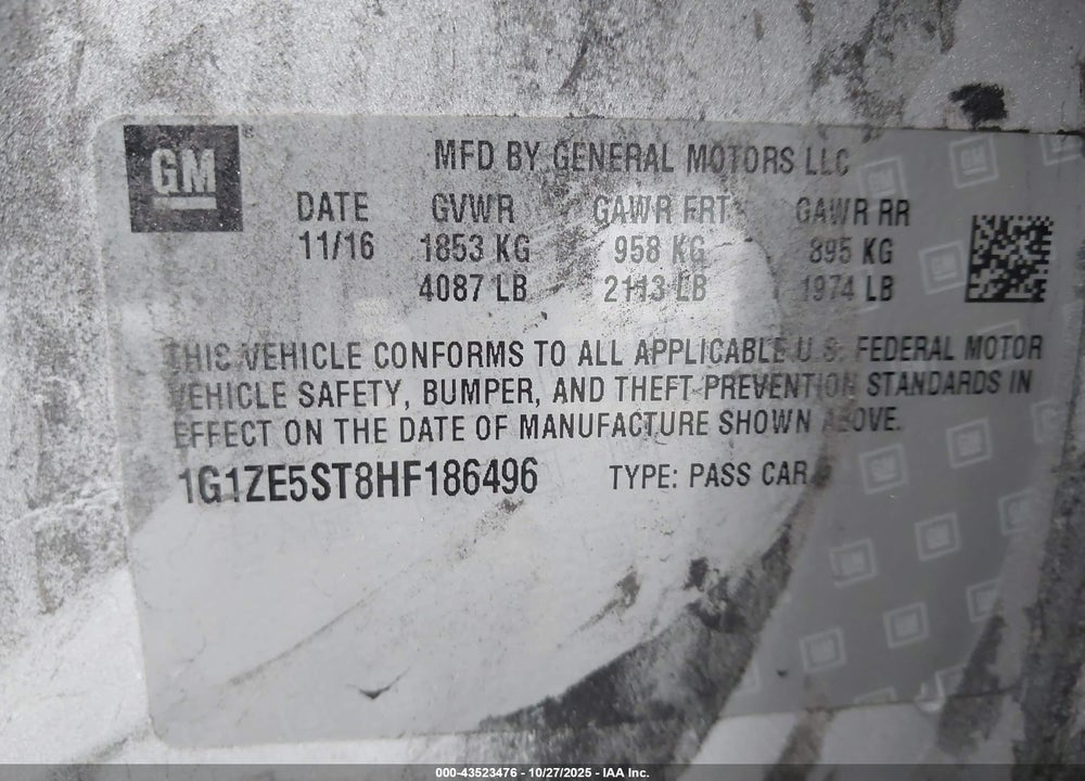 2017 CHEVROLET MALIBU VIN: 1G1ZE5ST8HF186496