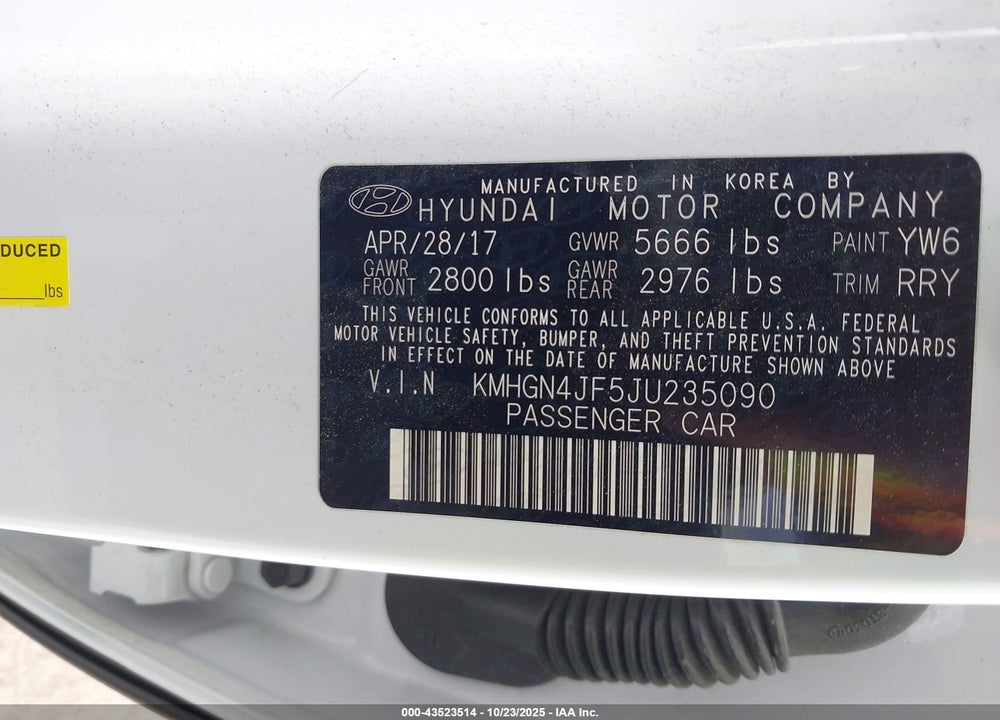 2018 HYUNDAI GENESIS VIN: KMHGN4JF5JU235090
