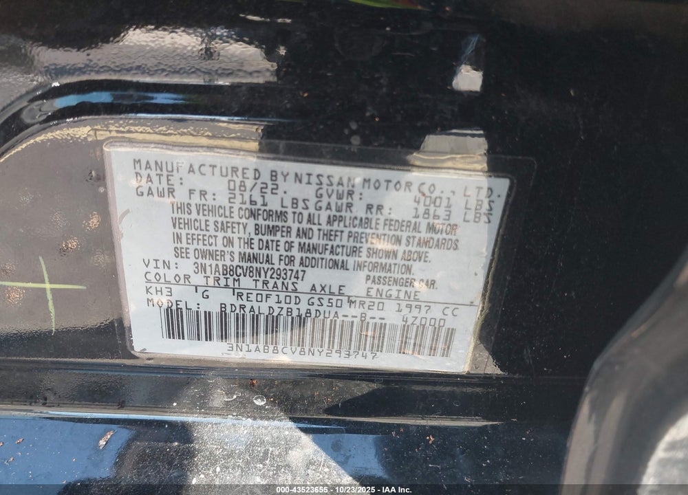2022 NISSAN SENTRA SV XTRONIC CVT VIN: 3N1AB8CV8NY293747