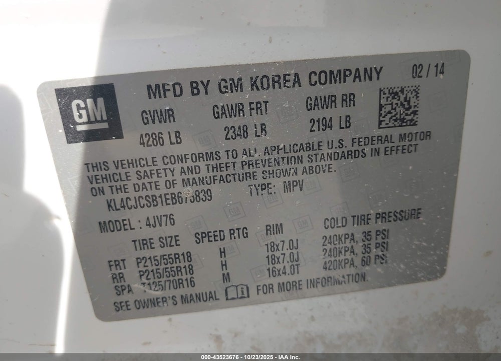 2014 BUICK ENCORE LEATHER VIN: KL4CJCSB1EB675839