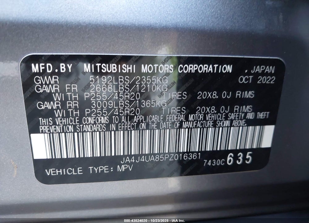 2023 MITSUBISHI OUTLANDER SE BLACK EDITION S-AWC VIN: JA4J4UA85PZ016361