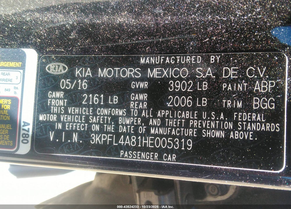 2017 KIA FORTE EX VIN: 3KPFL4A81HE005319