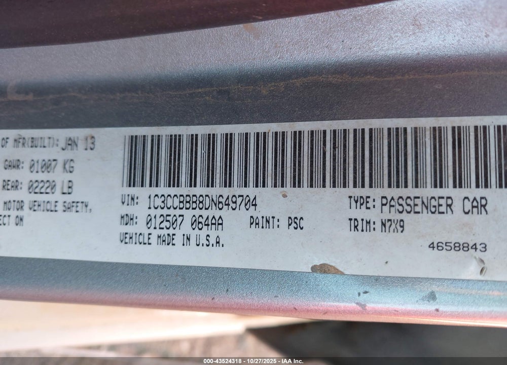 2013 CHRYSLER 200 TOURING VIN: 1C3CCBBB8DN649704
