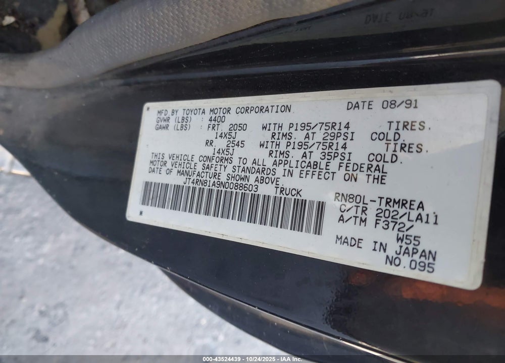 1992 TOYOTA PICKUP VIN: JT4RN81A9N0088603