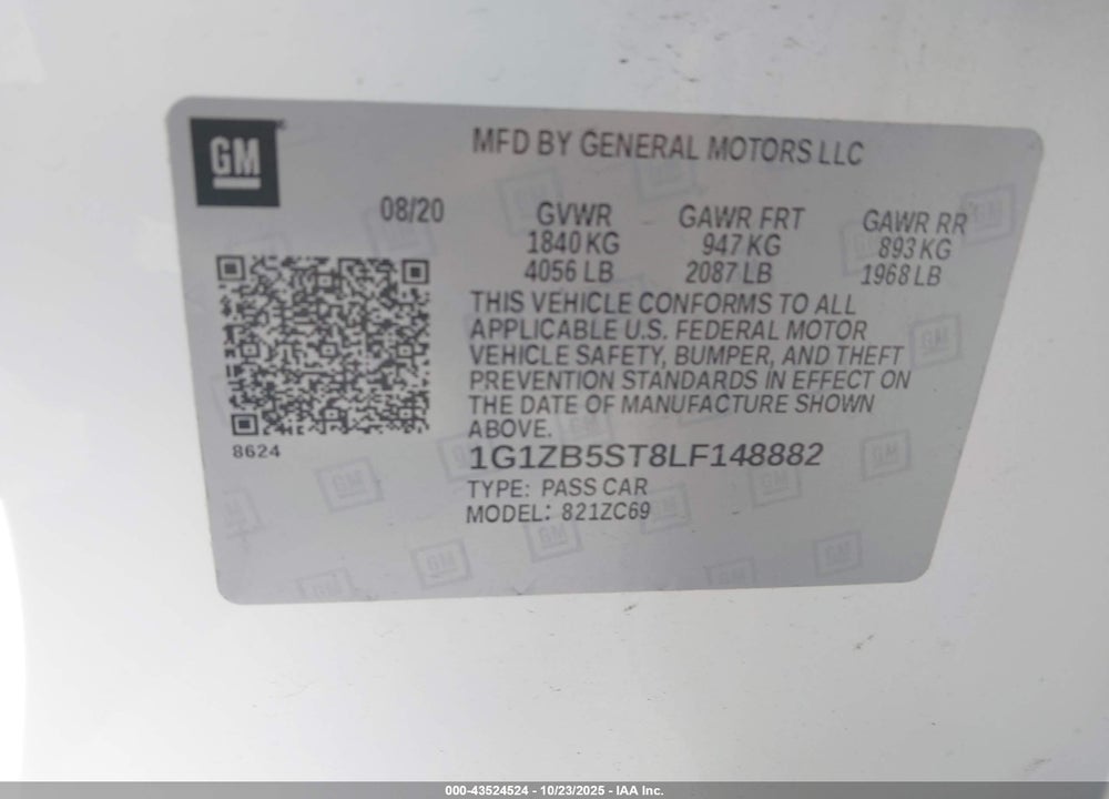2020 CHEVROLET MALIBU FWD LS VIN: 1G1ZB5ST8LF148882