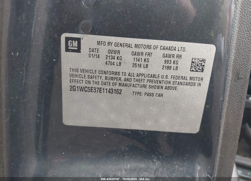 2014 CHEVROLET IMPALA LIMITED LTZ VIN: 2G1WC5E37E1143162