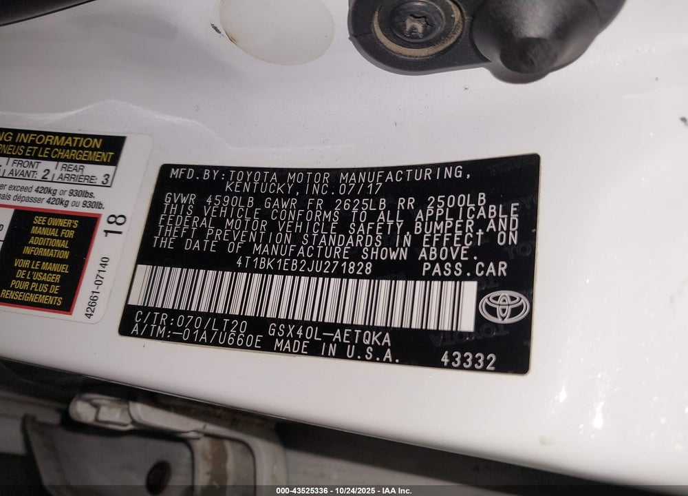 2018 TOYOTA AVALON VIN: 4T1BK1EB2JU271828