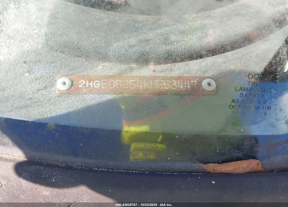1989 HONDA CIVIC DX VIN: 2HGED6354KH553447