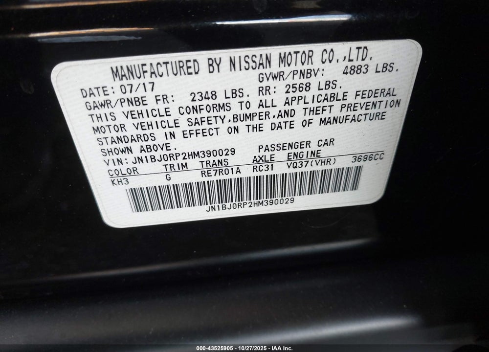 2017 INFINITI QX50 VIN: JN1BJ0RP2HM390029
