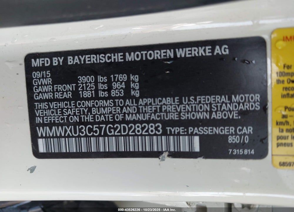 2016 MINI HARDTOP COOPER S VIN: WMWXU3C57G2D28283