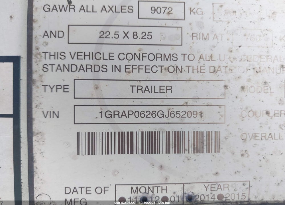 2016 GREAT DANE TRAILERS --- VIN: 1GRAP0626GJ652091