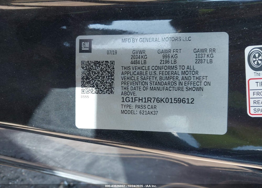 2019 CHEVROLET CAMARO 2SS VIN: 1G1FH1R76K0159612