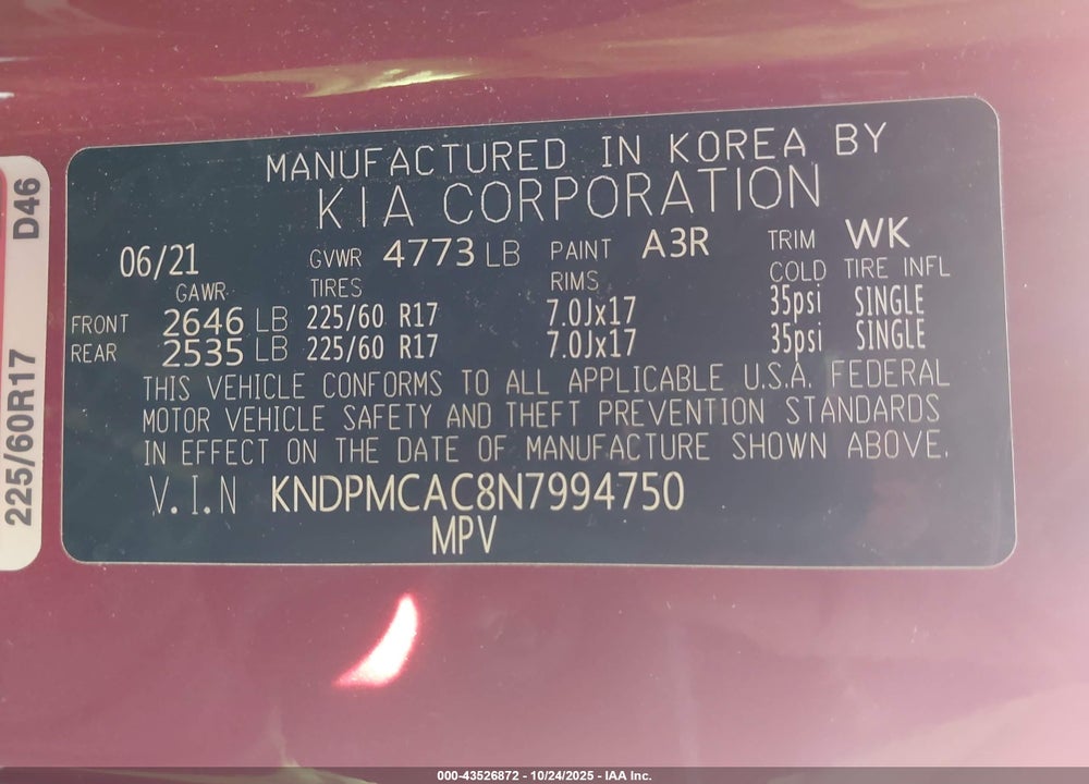 2022 KIA SPORTAGE VIN: KNDPMCAC8N7994750