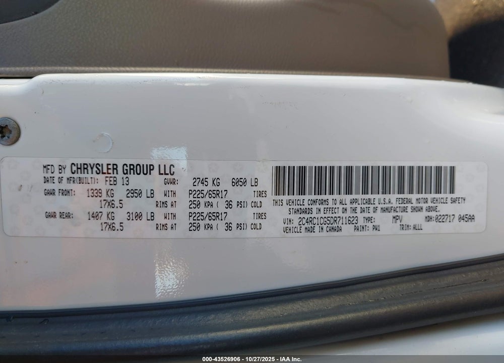 2013 CHRYSLER TOWN & COUNTRY TOURING-L VIN: 2C4RC1CG5DR711623