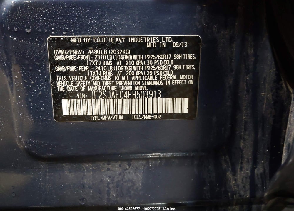 2014 SUBARU FORESTER 2.5I PREMIUM VIN: JF2SJAEC4EH503913