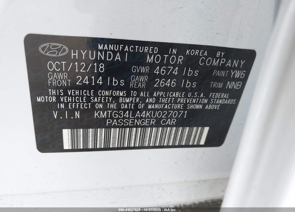 2019 GENESIS G70 2.0T ADVANCED VIN: KMTG34LA4KU027071