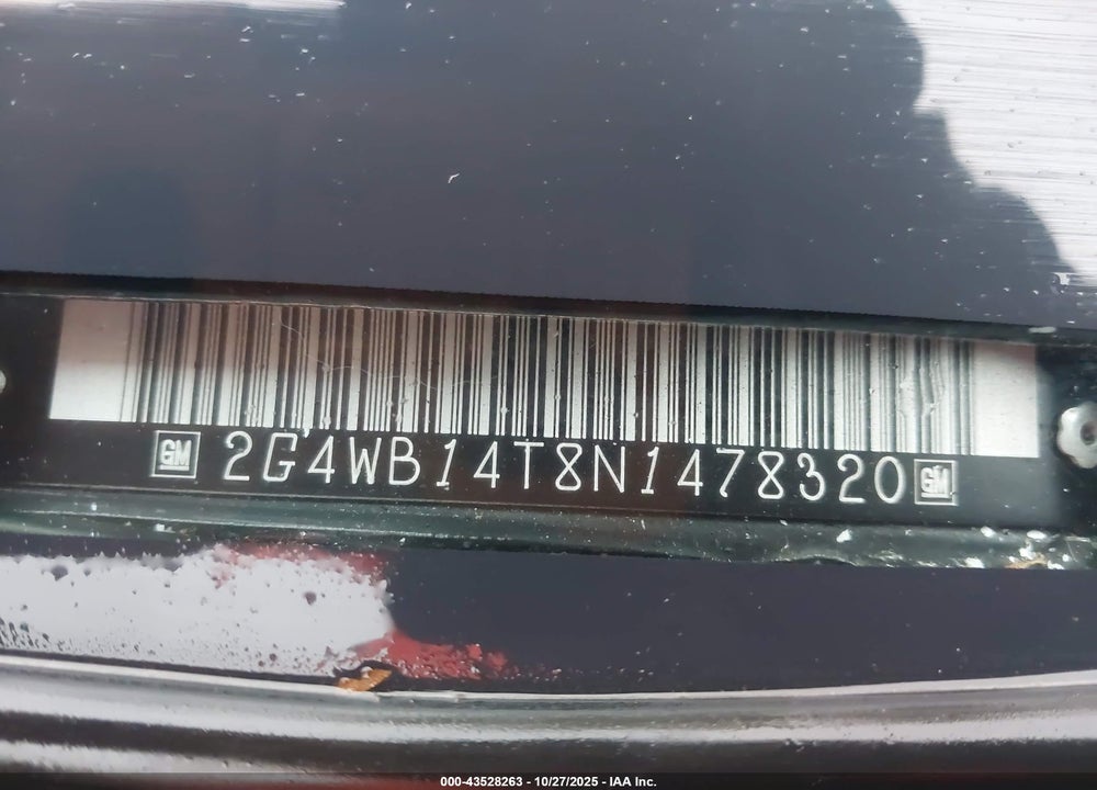 1992 BUICK REGAL CUSTOM VIN: 2G4WB14T8N1478320
