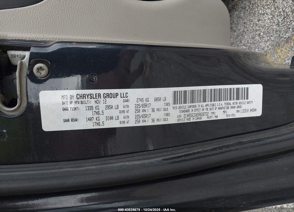 2013 DODGE GRAND CARAVAN SXT VIN: 2C4RDGCG0DR628732