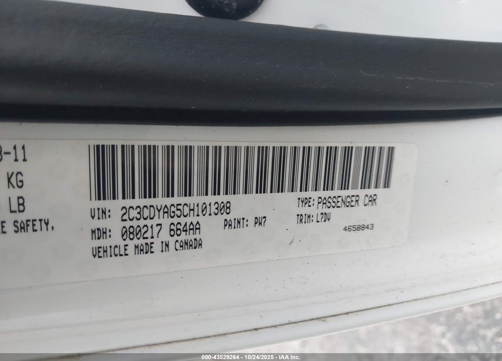 2012 DODGE CHALLENGER SXT VIN: 2C3CDYAG5CH101308