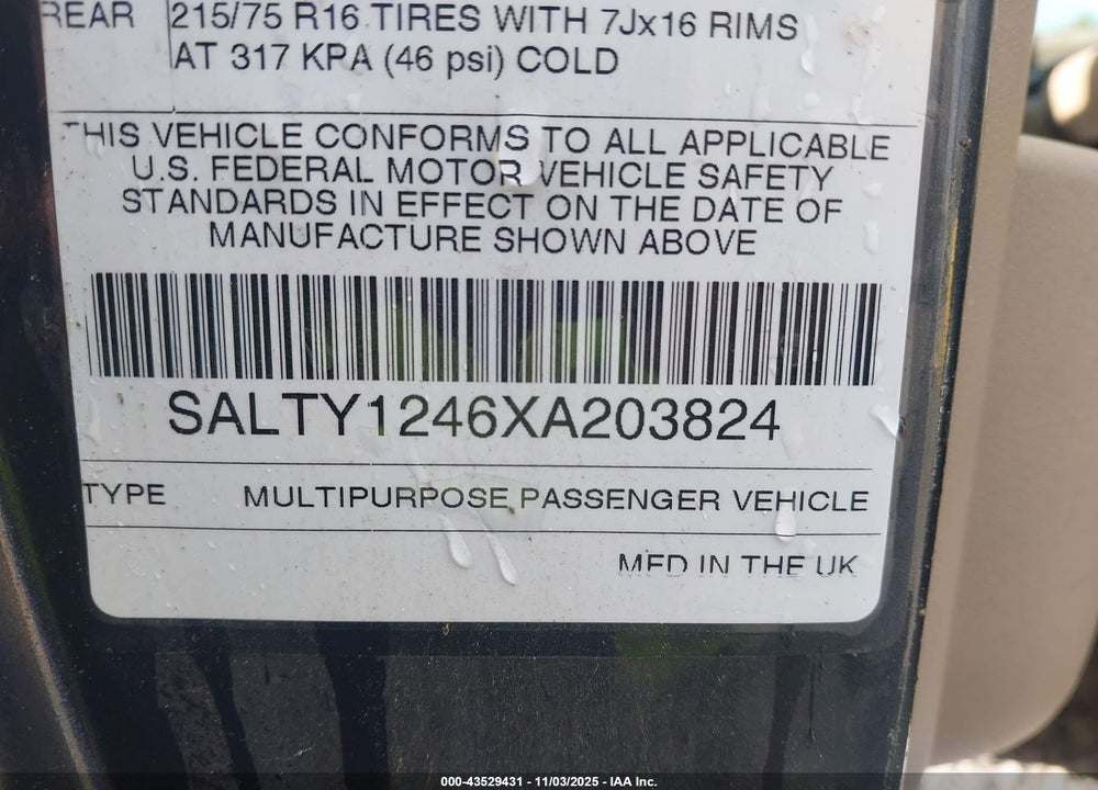 1999 LAND ROVER DISCOVERY SERIES II VIN: SALTY1246XA203824