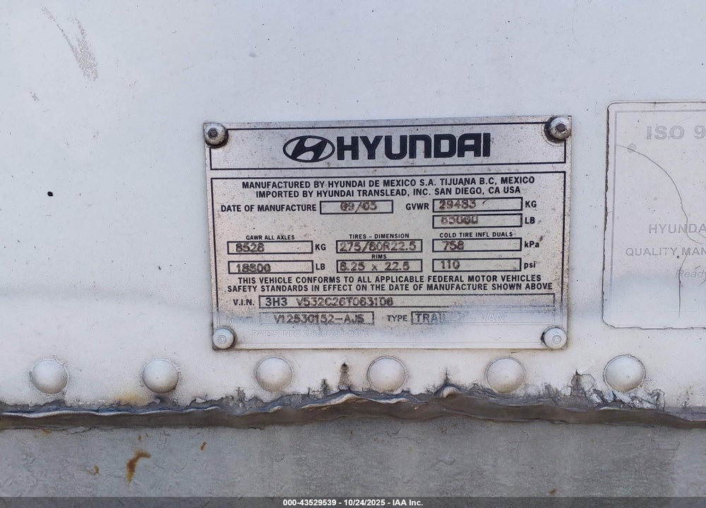 2006 HYUNDAI TRANSLEAD INC --- VIN: 3H3V532C26T083106