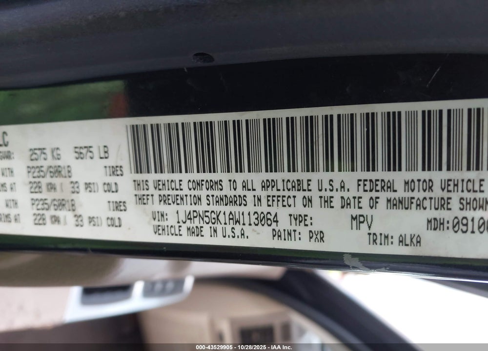 2010 JEEP LIBERTY VIN: 1J4PN5GK1AW113064