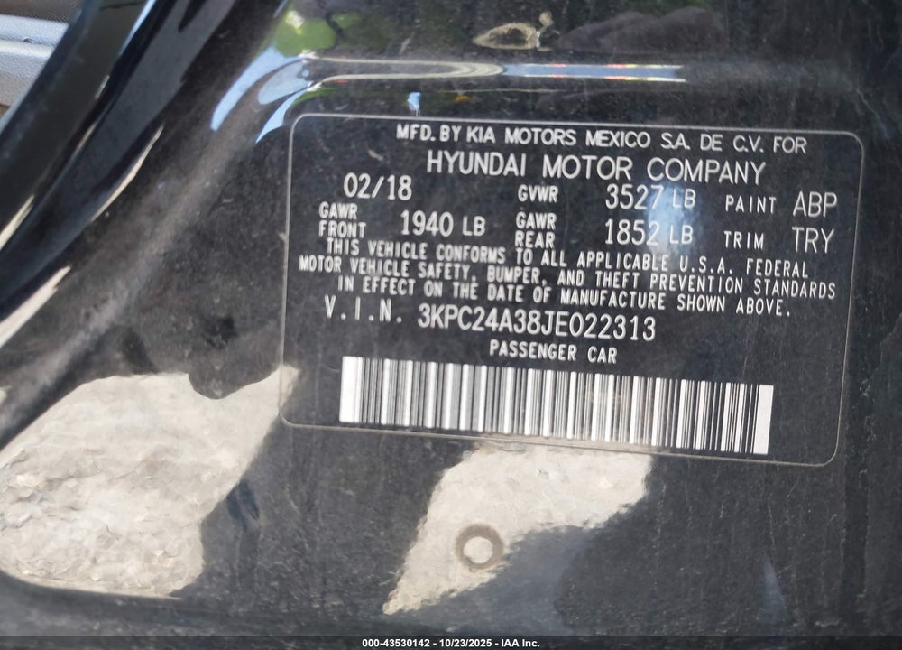 2018 HYUNDAI ACCENT SE VIN: 3KPC24A38JE022313