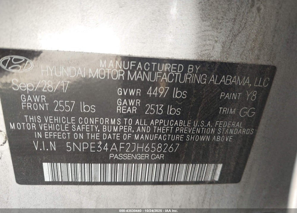 2018 HYUNDAI SONATA SEL VIN: 5NPE34AF2JH658267