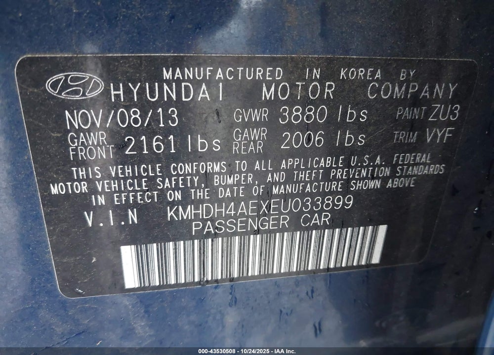 2014 HYUNDAI ELANTRA SE VIN: KMHDH4AEXEU033899