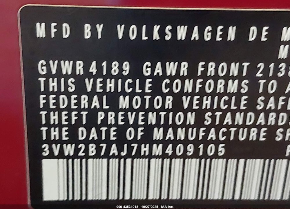 2017 VOLKSWAGEN JETTA 1.4T S VIN: 3VW2B7AJ7HM409105