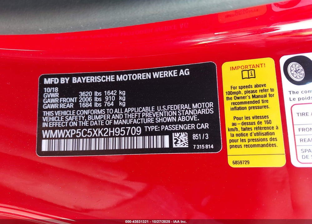 2019 MINI HARDTOP COOPER VIN: WMWXP5C5XK2H95709