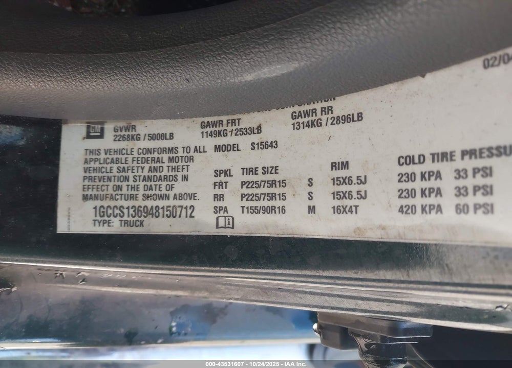 2004 CHEVROLET COLORADO LS VIN: 1GCCS136948150712