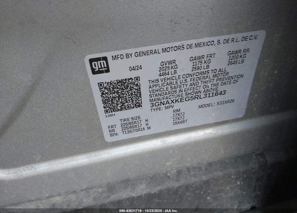 2024 CHEVROLET EQUINOX VIN: 3GNAXKEG5RL311643