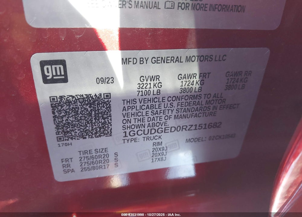 2024 CHEVROLET SILVERADO 1500 VIN: 1GCUDGED0RZ151682