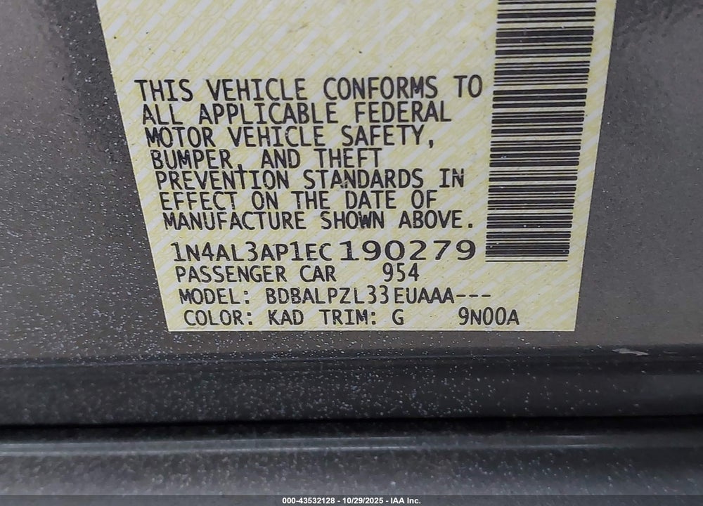 2014 NISSAN ALTIMA VIN: 1N4AL3AP1EC190279