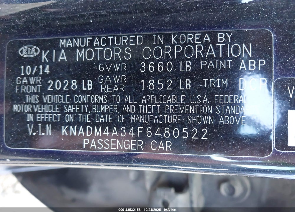 2015 KIA RIO LX VIN: KNADM4A34F6480522