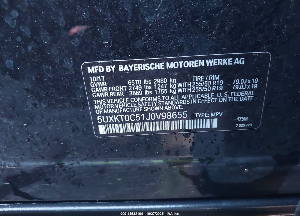 2018 BMW X5 EDRIVE XDRIVE40E IPERFORMANCE VIN: 5UXKT0C51J0V98655